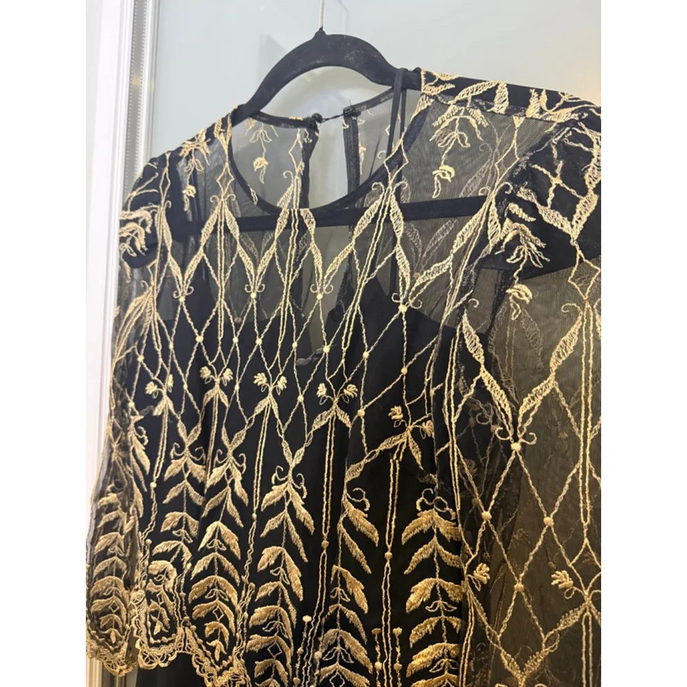 Vintage Cachet Petite by Bari Protas Black Gold Long Sleeve Dress 4P - Picture 4 of 9